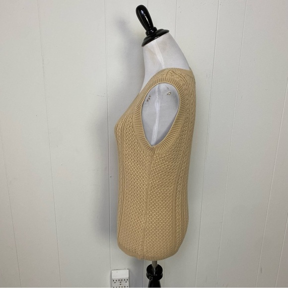 Talbots Womens Tan Sz M Cable Knit Vest Cashmere Blend Plunge V Neck Academia - Picture 7 of 10